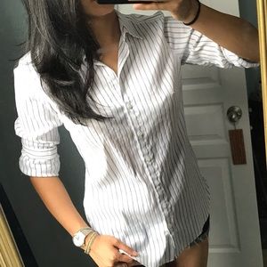 Striped White Blue Ann Taylor Button Up 2
